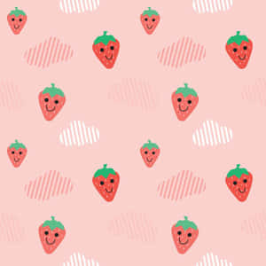 Pink Pastel Cute Strawberry Smiley Face Wallpaper