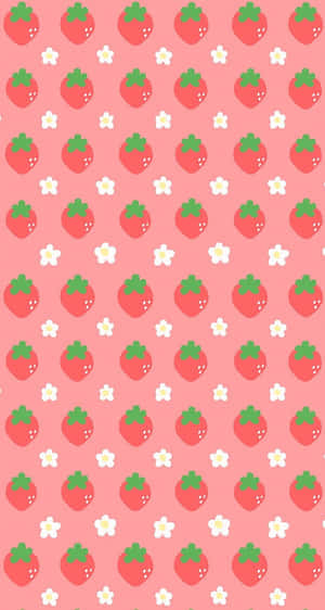 Pink Pastel Cute Strawberry With Flower Wallpaper