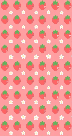 Pink Pastel Cute Strawberry With Flower Wallpaper