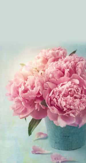 Pink Peonies In A Blue Vase Wallpaper