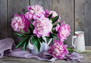 Pink Peony Bouquet Rustic Backdrop Wallpaper