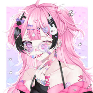 Pink Pfp Aesthetic Girl With Stickers Wallpaper