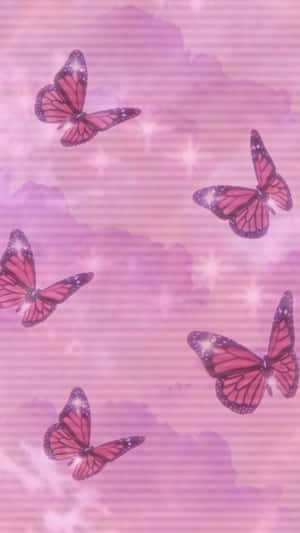 Pink Pfp Sparkling Butterflies Wallpaper