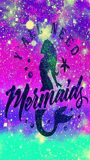 Pink Purple And Blue Mermaid Glitters Wallpaper