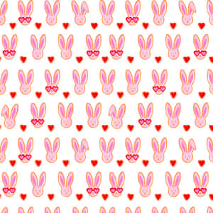 Pink Rabbitsand Hearts Pattern Wallpaper