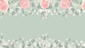 Pink Roses Sage Green Desktop Wallpaper