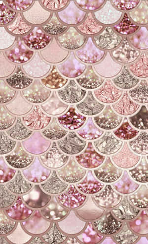 Pink Scallop Pattern Mermaid Glitters Wallpaper