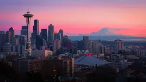 Pink Sky Seattle Skyline Wallpaper