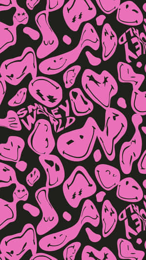 Pink Smiley Faceson Black Background Wallpaper