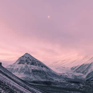 Pink Snowy Mountain Peak Moonrise Wallpaper