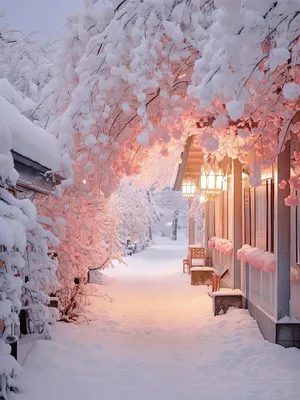 Pink Snowy Winter Landscape Wallpaper