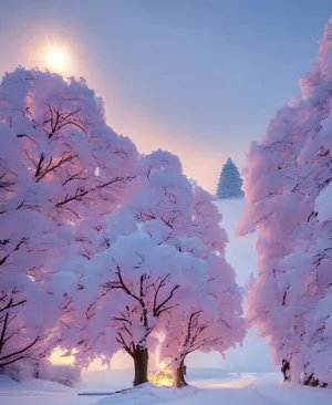 Pink Snowy Winter Sunrise Wallpaper