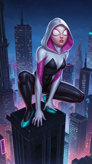 Pink Spider Gwen Cityscape Wallpaper