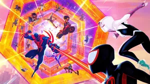 Pink Spider Man And Multiverse Heroes Wallpaper