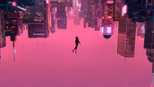 Pink Spider Man Cityscape Wallpaper