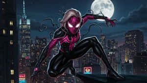 Pink Spider Man Night Cityscape Wallpaper