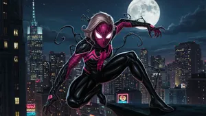 Pink Spider Man Night Cityscape Wallpaper