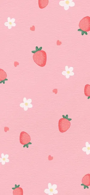Pink_ Strawberry_ Floral_ Pattern Wallpaper