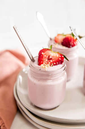 Pink Strawberry Smoothie Jars Wallpaper