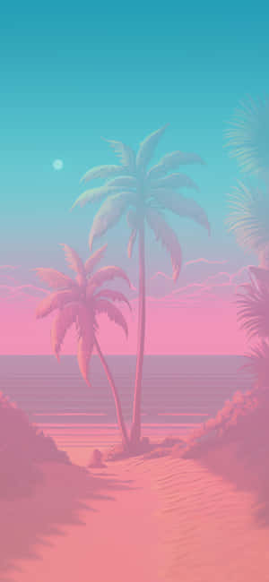 Pink Summer Beach Palms Wallpaper