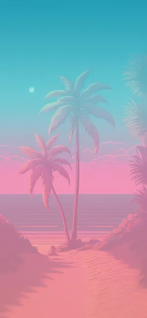 Pink Summer Beach Palms Wallpaper