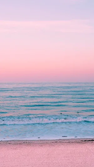 Pink Summer Beach Sunset Surfers Wallpaper