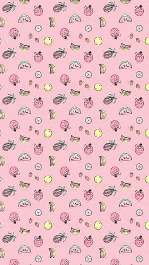 Pink Summer Fruit Pattern Wallpaper