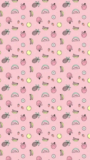 Pink Summer Fruit Pattern Wallpaper