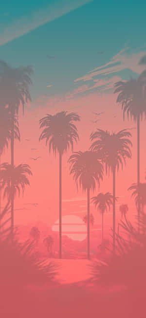 Pink Summer Palm Silhouette Sunset Wallpaper