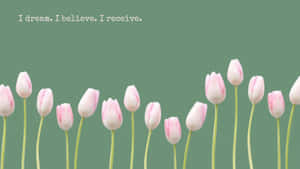 Pink Tulips On Green Wallpaper