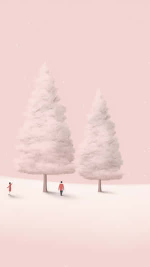 Pink Winter Christmas Scene Wallpaper