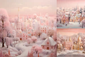 Pink Winter Fairytale Landscape Wallpaper