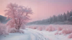 Pink Winter Landscape Wallpaper