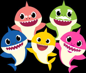 Pinkfong Baby Shark Family On Black Wallpaper