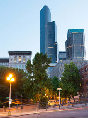 Pioneer Square Seattle Dusk Skyline Wallpaper