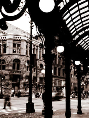 Pioneer Square Seattle Sepia Tone Wallpaper