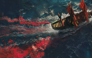 Pirate Ship In Red Sea Wallpaper