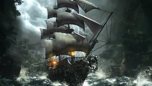 Pirate Ship In Storm Wallpaper