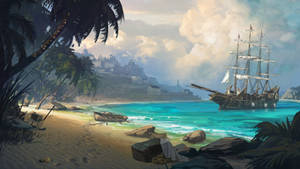 Pirate Ship Painted Art Wallpaper