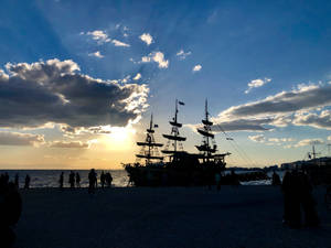 Pirate Ship Silhouette Photography Wallpaper