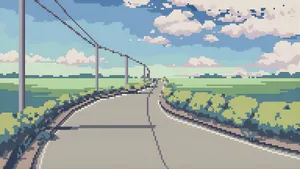 Pixel Art Anime Road Wallpaper