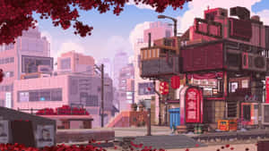 Pixel Art Urban Anime Scene Wallpaper