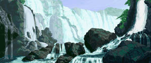 Pixel Art Waterfalls Wallpaper