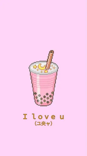 Pixel Boba Tea Love Graphic Wallpaper