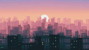 Pixelated Cityscape Sunset Wallpaper