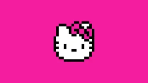 Pixelated Hello Kitty Iconon Pink Background Wallpaper