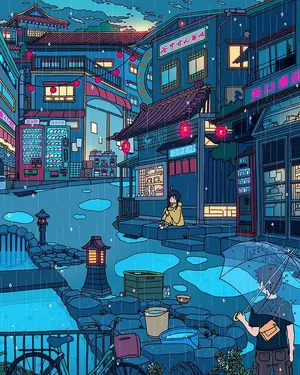 Pixelated Night Tokyo Anime City Wallpaper