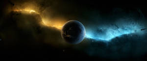 Planet Between Celestial Lights Wallpaper