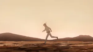 Planet_ With_ Character_ Running_ Desolate_ Landscape Wallpaper