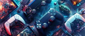 Play Station Controllersand Games Collage Wallpaper